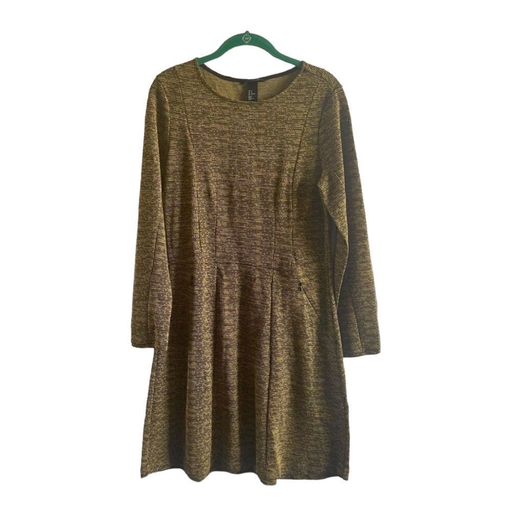 H&M Textured Knit Fit & Flare Dress Black Gold Long Sleeve M NWT